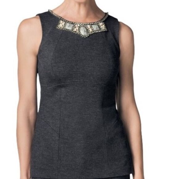 CAbi The Glitz Shell Grey Jeweled Sleeveless Ponte Knit Blouse - Picture 1 of 7